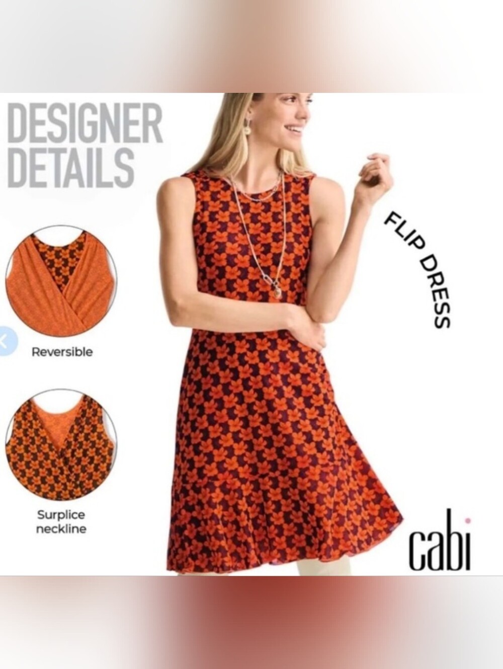 Cabi 4 In 1 Flip Dress Orange Floral Ruched Wrap Polka Dot